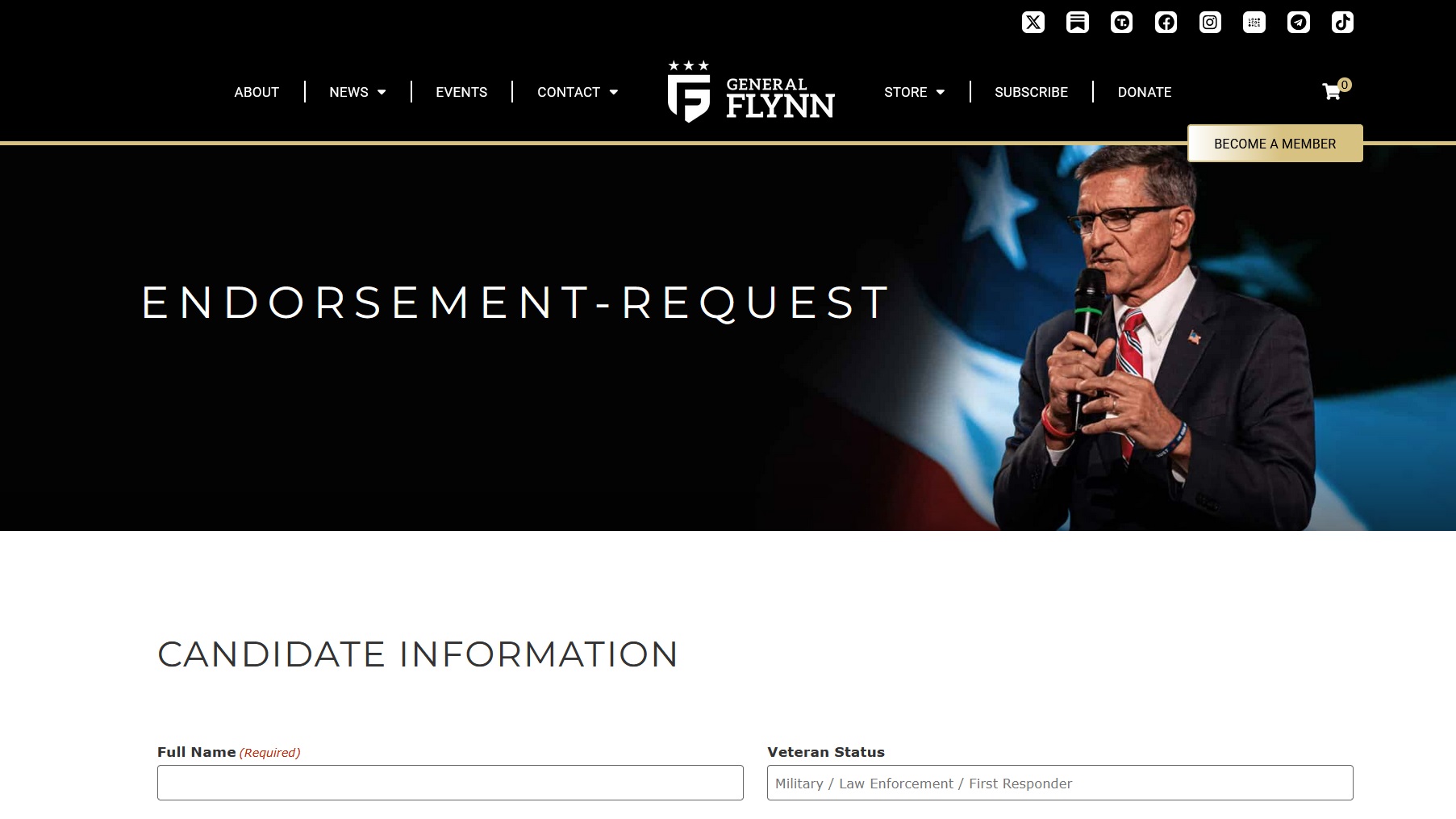 Official Endorsement form for Gen Mike Flynn