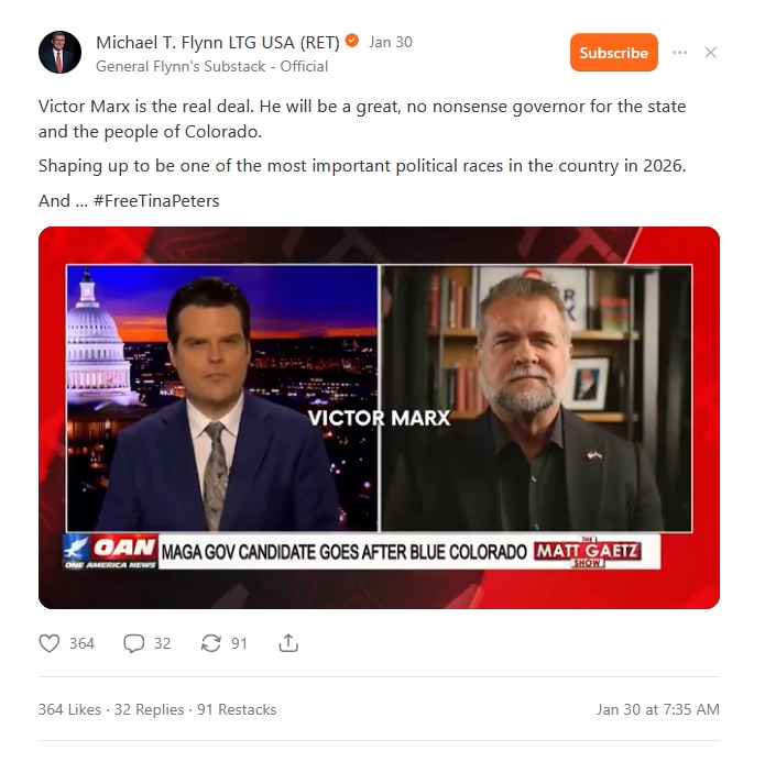 Gen Mike Flynn supports Victor Marx on Substack