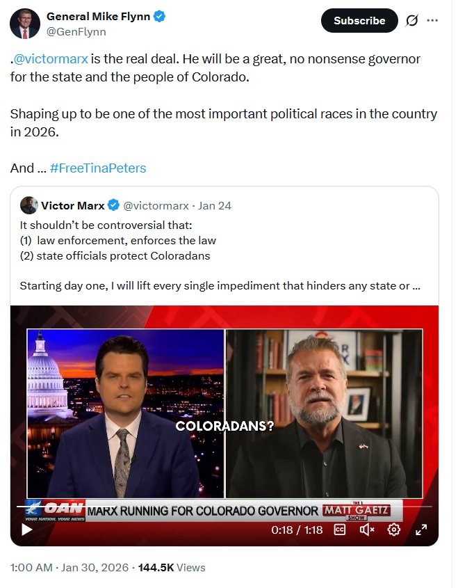 Gen Mike Flynn supports Victor Marx on X